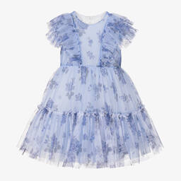 Balloon Chic-Girls Blue Floral Tulle Dress | Childrensalon Outlet