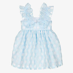 Balloon Chic-Girls Blue Jacquard Polka Dot Dress | Childrensalon Outlet
