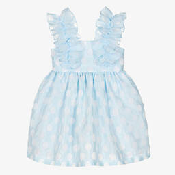 Balloon Chic-Girls Blue Jacquard Polka Dot Dress | Childrensalon Outlet