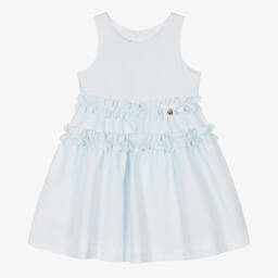 Balloon Chic-Girls Blue & White Cotton Dress  | Childrensalon Outlet