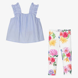 Balloon Chic-Голубой топ и белые легинсы из хлопка | Childrensalon Outlet
