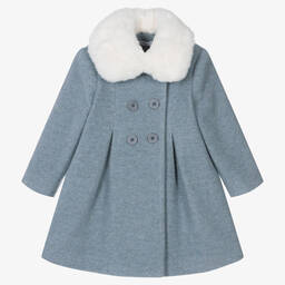 Balloon Chic-Girls Blue Wool Faux Fur Collar Coat | Childrensalon Outlet