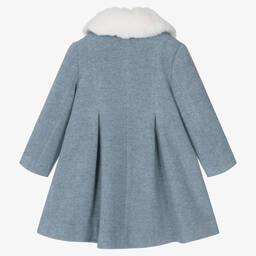 Balloon Chic-Girls Blue Wool Faux Fur Collar Coat | Childrensalon Outlet