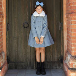 Balloon Chic-Girls Blue Wool Faux Fur Collar Coat | Childrensalon Outlet