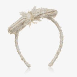 Balloon Chic-Girls Cream & Gold Tweed Headband | Childrensalon Outlet
