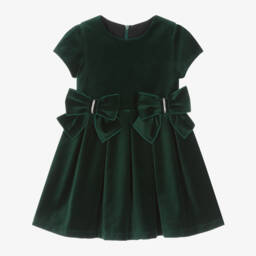 Balloon Chic-Girls Emerald Velvet Bow Dress | Childrensalon Outlet