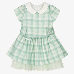 Balloon Chic-Girls Green Checked Cotton Dress | Childrensalon Outlet