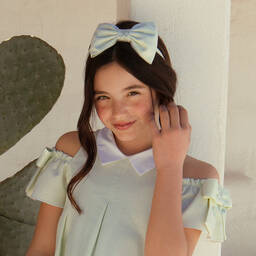 Balloon Chic-Girls Green Gingham Bow Hairband | Childrensalon Outlet