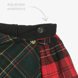 بالون شيك-تنورة مزيج صوف محبوك كاروهات لون أحمر وأخضر | Childrensalon Outlet