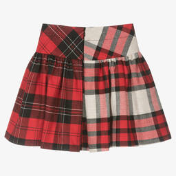 بالون شيك-تنورة مزيج صوف محبوك كاروهات لون أحمر وأخضر | Childrensalon Outlet