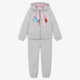 Balloon Chic-Girls Grey Floral Cotton Tracksuit | Childrensalon Outlet