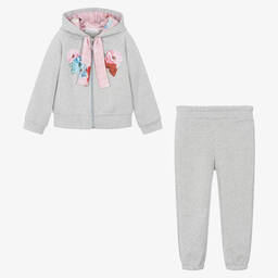 Balloon Chic-Girls Grey Floral Cotton Tracksuit | Childrensalon Outlet