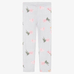 Balloon Chic-Girls Grey & Pink Rose Cotton Leggings | Childrensalon Outlet