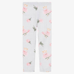 Balloon Chic-Girls Grey & Pink Rose Cotton Leggings | Childrensalon Outlet