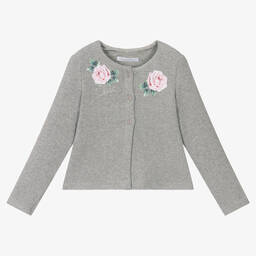 Balloon Chic-Girls Grey Rose Cardigan  | Childrensalon Outlet