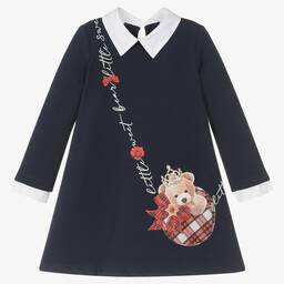Balloon Chic-Girls Navy Blue Cotton Teddy Bear Dress | Childrensalon Outlet