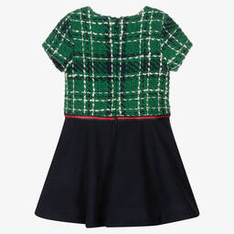 Balloon Chic-Girls Navy Blue & Green Tweed Dress | Childrensalon Outlet