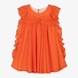 Balloon Chic-Girls Orange Cotton Ruffle Dress | Childrensalon Outlet