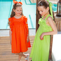Balloon Chic-Girls Orange Cotton Ruffle Dress | Childrensalon Outlet
