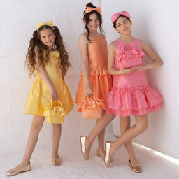 Balloon Chic-Girls Orange Cotton & Silk Bows Dress | Childrensalon Outlet