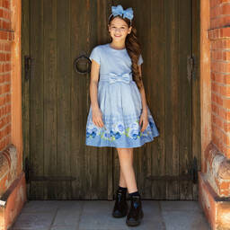 Balloon Chic-Girls Pale Blue Floral Cotton Dress | Childrensalon Outlet