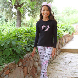 Balloon Chic-Girls Pink & Black Rose Leggings Set | Childrensalon Outlet