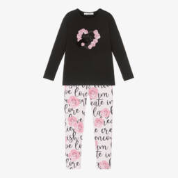 Balloon Chic-Girls Pink & Black Rose Leggings Set | Childrensalon Outlet