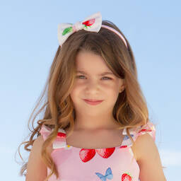 بالون شيك-طوق للشعرقطن لون زهري و أبيض للبنات | Childrensalon Outlet