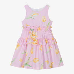 Balloon Chic-Girls Pink Cotton Floral Dress | Childrensalon Outlet