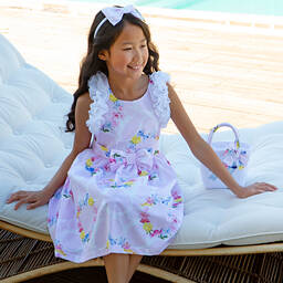 Balloon Chic-Girls Pink Cotton Floral Garland Dress | Childrensalon Outlet