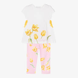 Balloon Chic-Розовый топ с цветами и легинсы из хлопка для девочек | Childrensalon Outlet