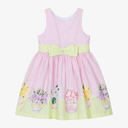 Balloon Chic-Girls Pink Cotton Flower Print Dress | Childrensalon Outlet
