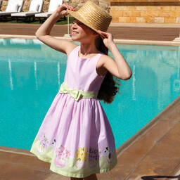 Balloon Chic-Girls Pink Cotton Flower Print Dress | Childrensalon Outlet