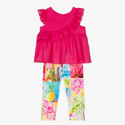 Balloon Chic-Girls Pink Cotton Tropical Leggings Set | Childrensalon Outlet