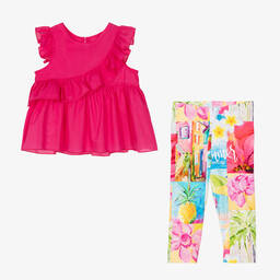 Balloon Chic-Girls Pink Cotton Tropical Leggings Set | Childrensalon Outlet