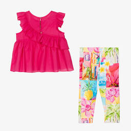 Balloon Chic-Girls Pink Cotton Tropical Leggings Set | Childrensalon Outlet
