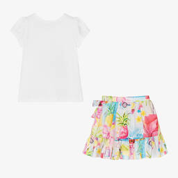 Balloon Chic-Girls Pink Cotton Tropical Skirt Set | Childrensalon Outlet