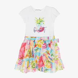 Balloon Chic-Girls Pink Cotton Tropical Skirt Set | Childrensalon Outlet