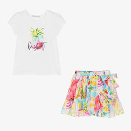 Balloon Chic-Girls Pink Cotton Tropical Skirt Set | Childrensalon Outlet