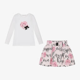 Balloon Chic-Girls Pink Floral Skirt Ensemble | Childrensalon Outlet