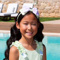 Balloon Chic-Girls Pink & Green Cotton Bow Hairband | Childrensalon Outlet