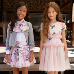 بالون شيك-تنورة قطن كوردروي لون زهري بطبعة ورود | Childrensalon Outlet