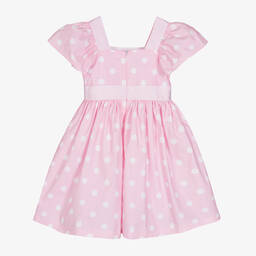 Balloon Chic-Girls Pink & White Cotton Dots Dress | Childrensalon Outlet