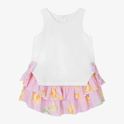 Balloon Chic-Girls Pink & White Cotton Ruffle Dress | Childrensalon Outlet