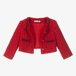 Balloon Chic-Girls Red Cropped Tweed Jacket | Childrensalon Outlet