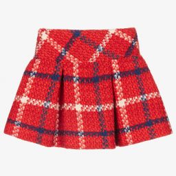 بالون شيك-تنورة تويد كاروهات لون أحمر وأزرق وعاجي | Childrensalon Outlet