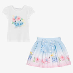 Balloon Chic-Белый топ и голубая юбка из хлопка | Childrensalon Outlet