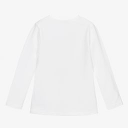 Balloon Chic-توب قطن جيرسي لون أبيض بطبعة ورود للبنات | Childrensalon Outlet