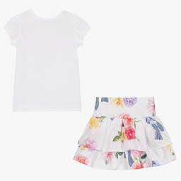 Balloon Chic-طقم تنورة مزيج قطن لون أبيض بطبعة ورود | Childrensalon Outlet