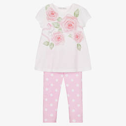 Balloon Chic-Белый топ и розовые легинсы из хлопка | Childrensalon Outlet